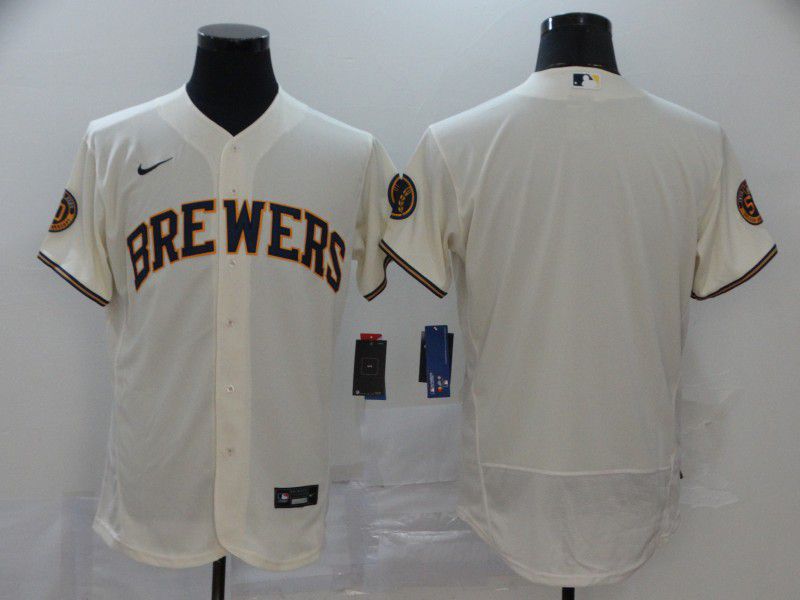 Men Milwaukee Brewers Blank Cream Nike Elite MLB Jerseys